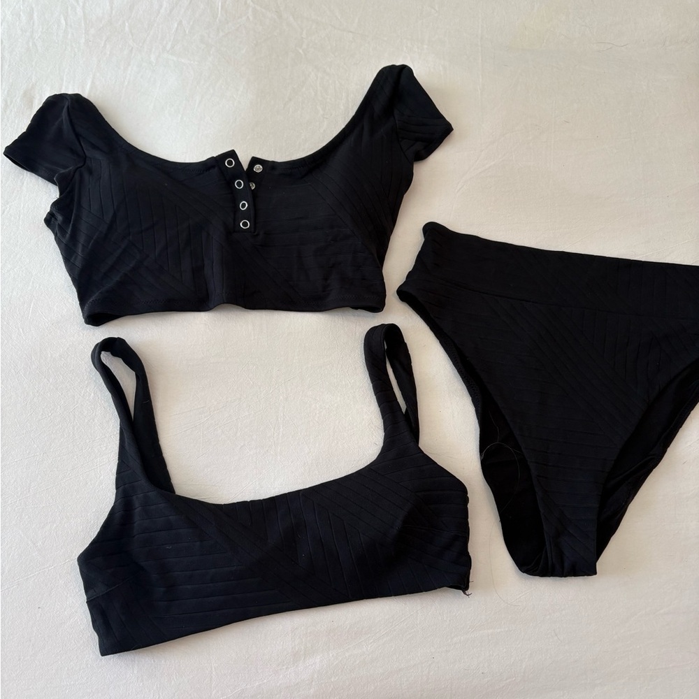Aerie 3 piece Black Bikini Set M